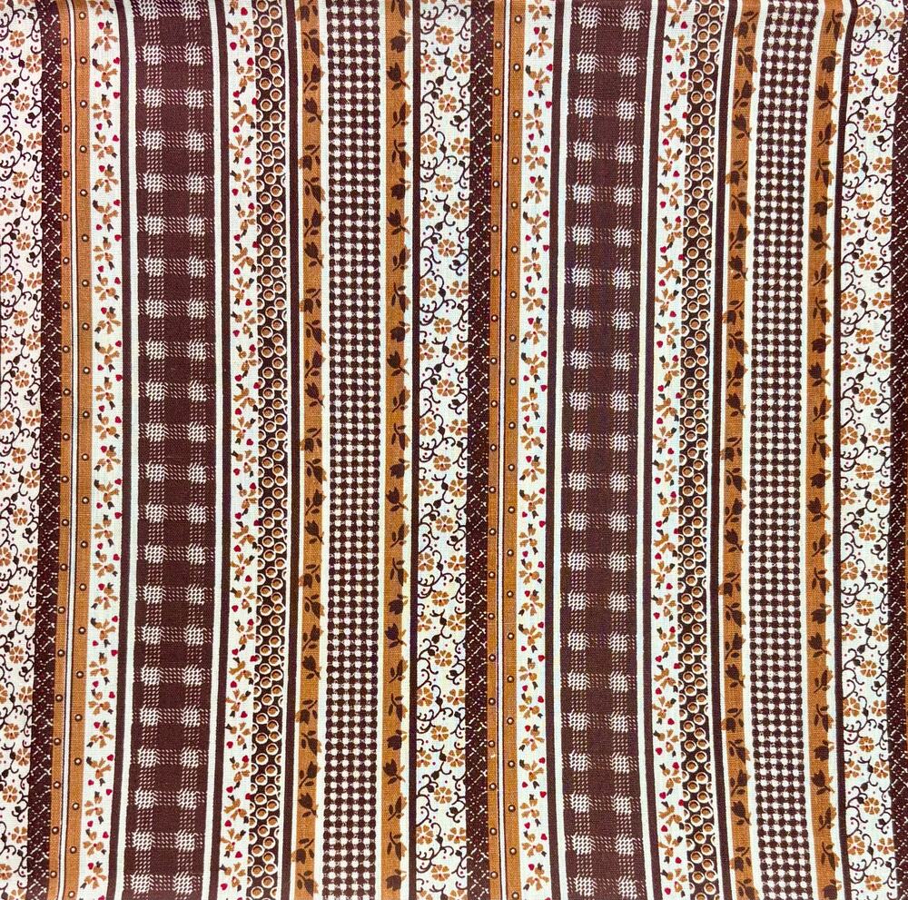 Vintage Brown Stripe Cotton Fabric 40"L x 45"W Tiny Red Hearts Floral